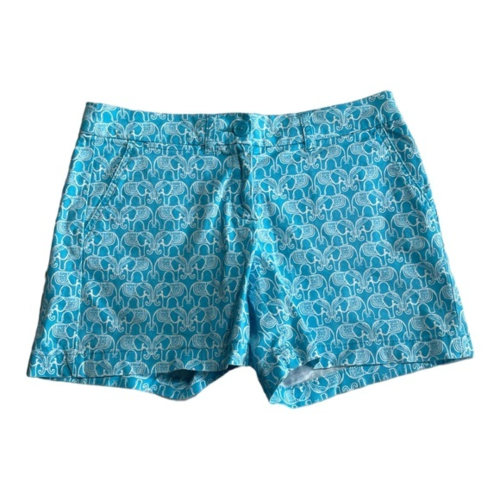 Crown & Ivy Women’s Elephant Shorts Size 4 Turquoise Blue And White EUC‎